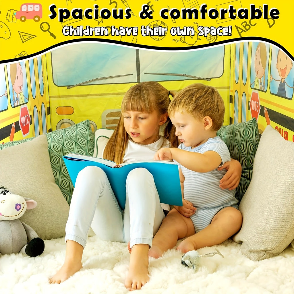 School Bus Pop Up Play Tent for Kids Indoor Outdoor Playhouse Fits 4 Children Instant Setup Role Play Theater Toddlers Ages 3+ Birthday Christmas Gift
