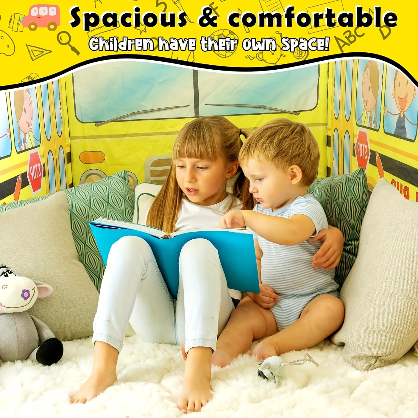 School Bus Pop Up Play Tent for Kids Indoor Outdoor Playhouse Fits 4 Children Instant Setup Role Play Theater Toddlers Ages 3+ Birthday Christmas Gift