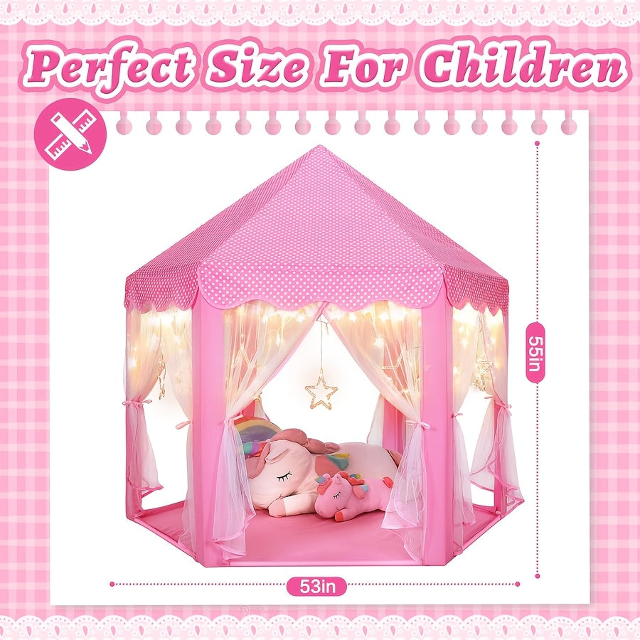 Pink Princess Hexagon Play Tent for Girls Ages 2+ - Indoor Dream Castle with Gauze Curtain, Kids Pretend Play Reading Corner Secret Base, Birthday Christmas Easter Gift for Girls