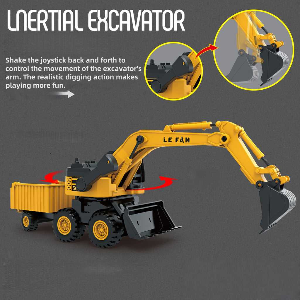 3-in-1 Construction Truck Toy Set Excavator Bulldozer & Dump Truck Inertia Power No Battery, Opening Cab 360° Rotation, Gift for Boys Girls Ages 3+