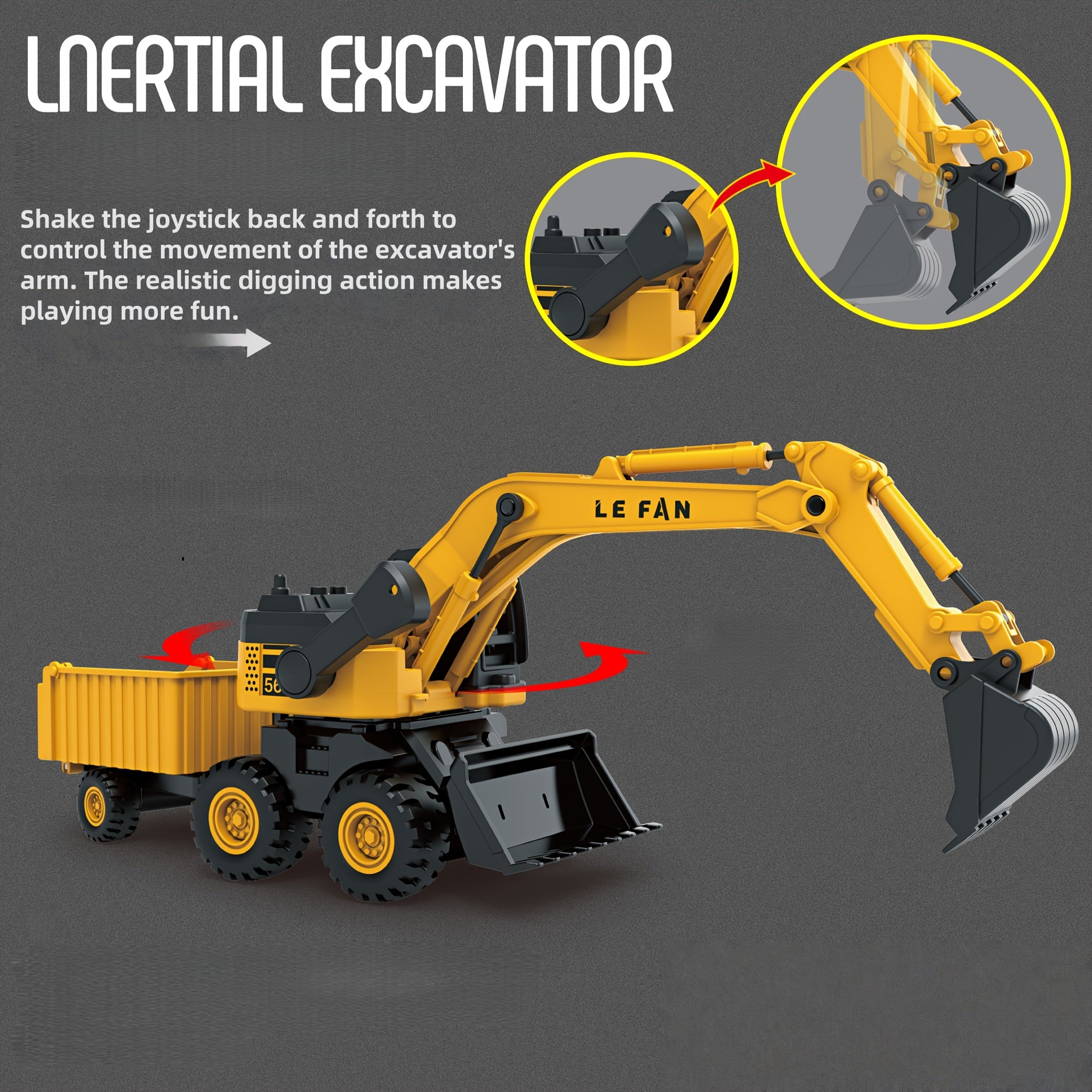 3-in-1 Construction Truck Toy Set Excavator Bulldozer & Dump Truck Inertia Power No Battery, Opening Cab 360° Rotation, Gift for Boys Girls Ages 3+
