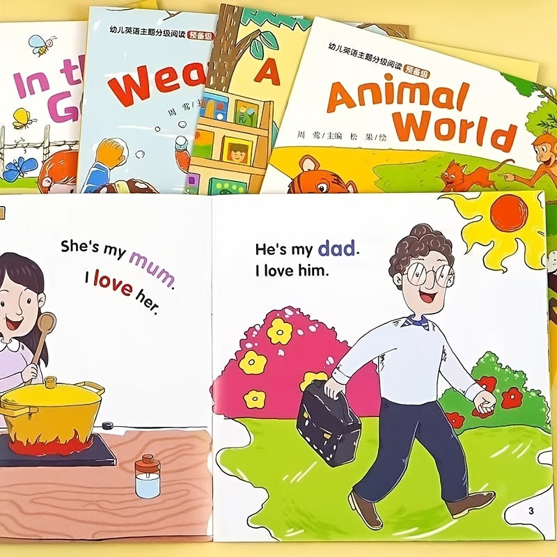 Hardcover English Story Picture Books for Kids 10-Pack – Large Print Eye-Protection Comic-Style Scenes Beginner English Learning for Toddlers & ESL