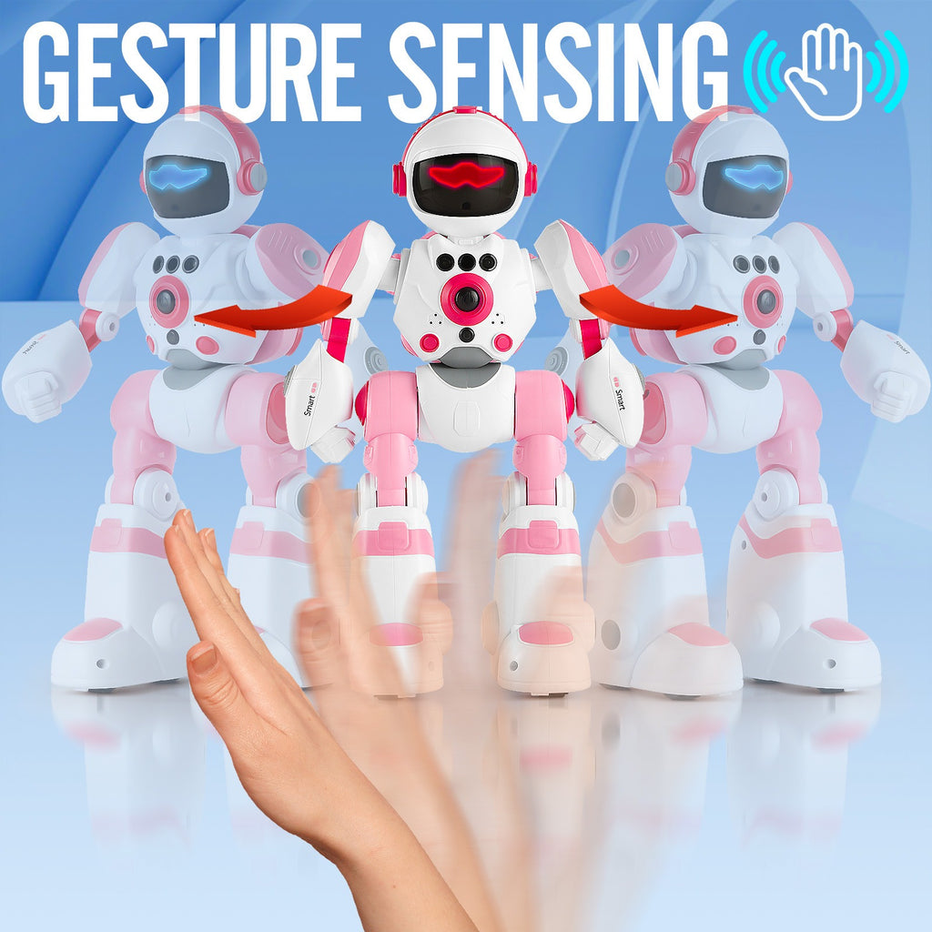 Gesture Control RC Robot Toy Voice Recording Programming EMO Mode LED Interactive Intelligent Robot Kids Boys Girls Birthday Christmas Gift Green Blue Pink Yellow