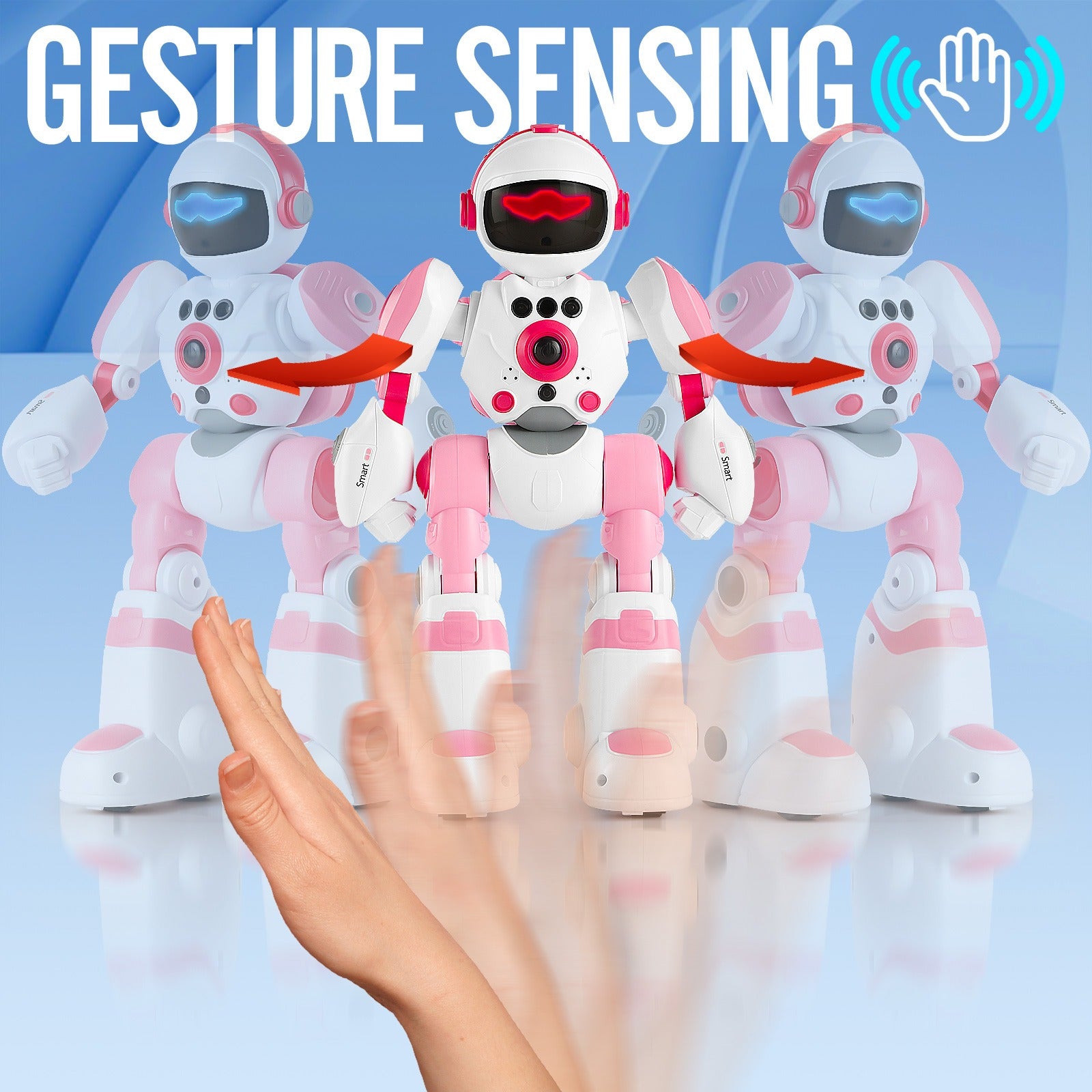 Gesture Control RC Robot Toy Voice Recording Programming EMO Mode LED Interactive Intelligent Robot Kids Boys Girls Birthday Christmas Gift Green Blue Pink Yellow