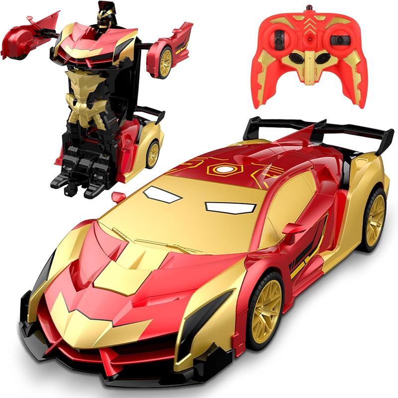 Transforming Remote Control Car, TIBIBEE 1:18 Robot Toy with 2.4GHz Control, 360-Degree Spins, LED Lights and Two Rechargeable Batteries