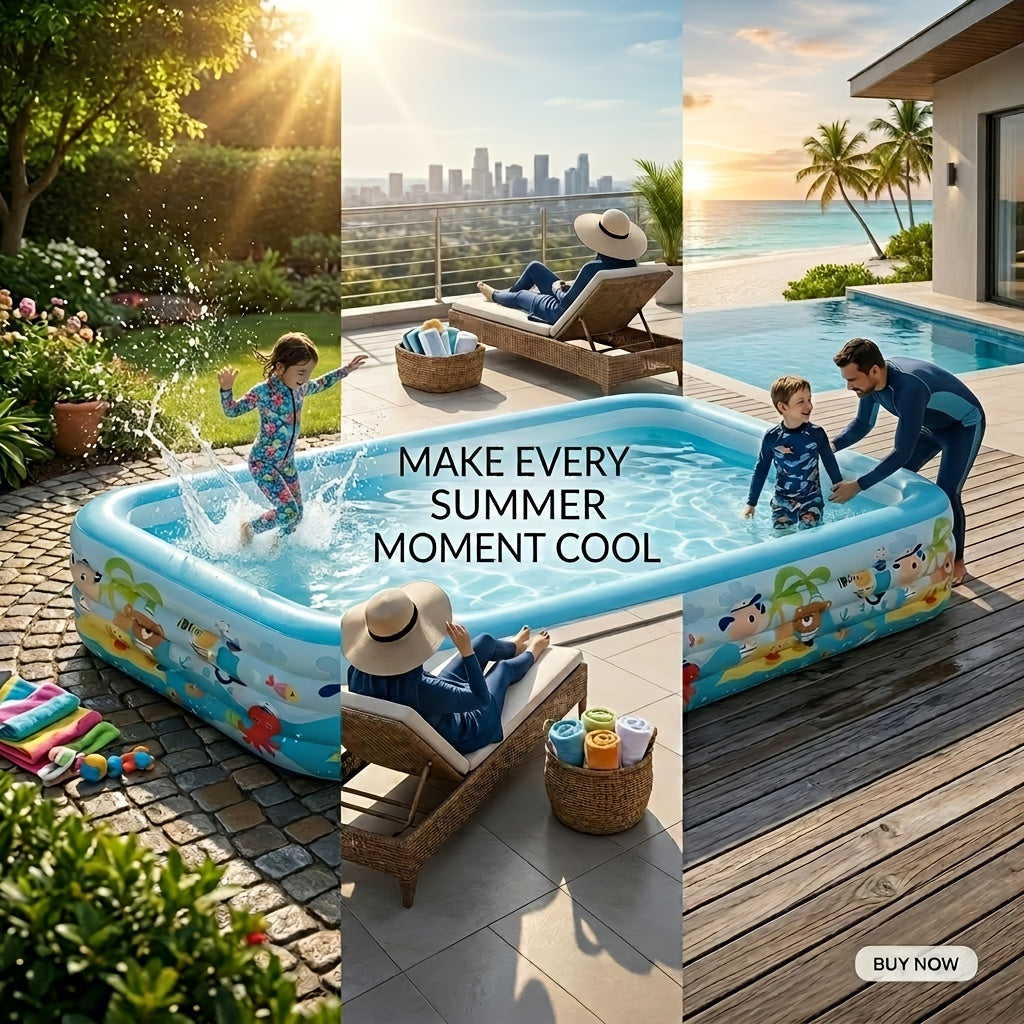 Large Cartoon Inflatable Swimming Pool for Kids & Family – Thickened Portable Wading Pool for Backyard Patio Garden, Quick Inflate Summer Outdoor Water Fun, Top Gift Choice