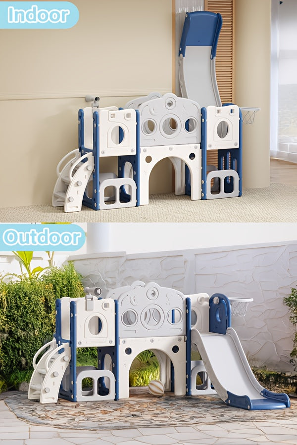 Toddler Slide Playset with Basketball Hoop and Telescope Indoor Outdoor Backyard Playground for Babies Kids Ages 1-3 Climbing Toy Gift