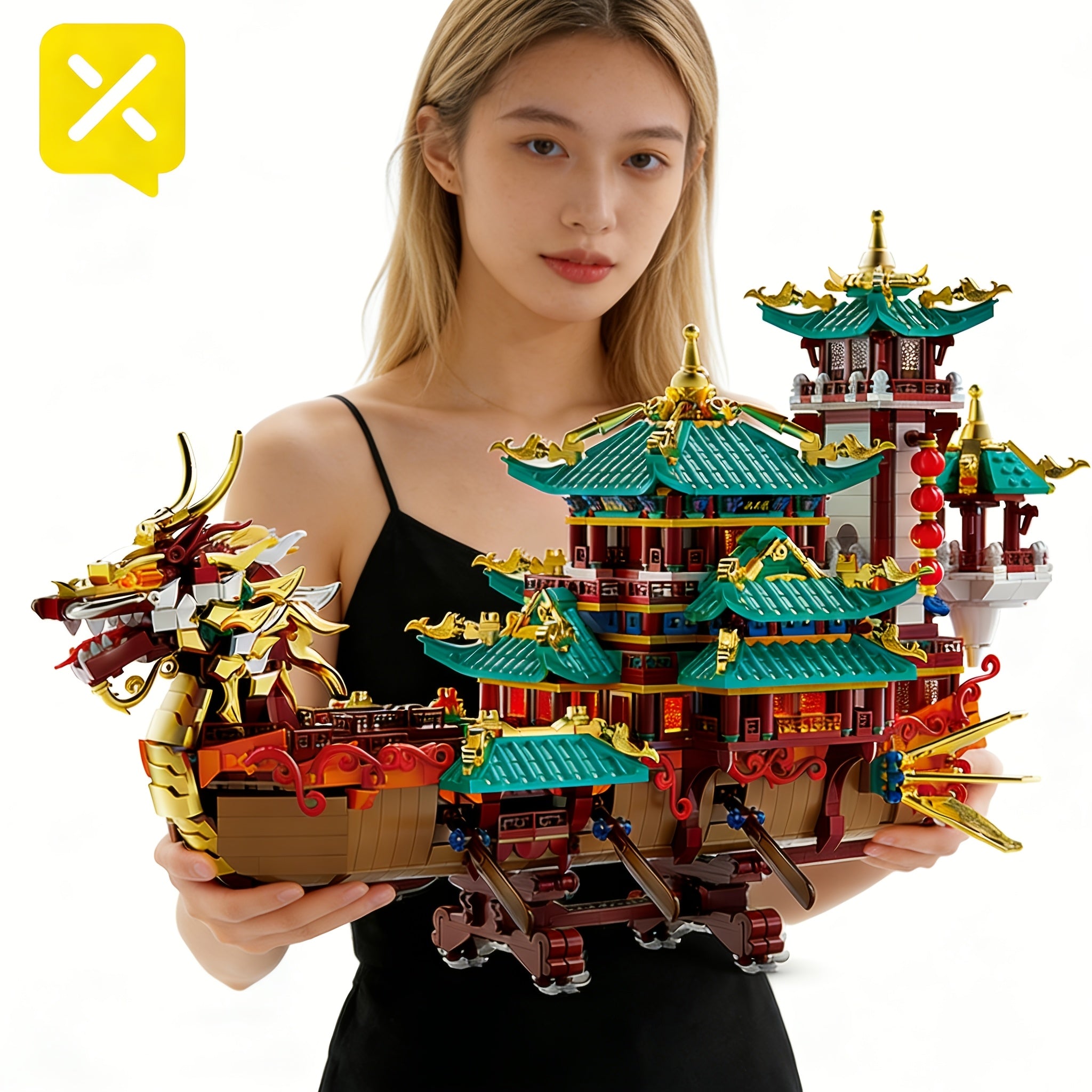 2453-Piece Dragon Boat Building Block Set Large Scale Chinese Dragon Boat Festival Model Kit - ABS Bricks Medium Difficulty, Unique Cultural Display Piece, Gift for Adults Teens Collectors