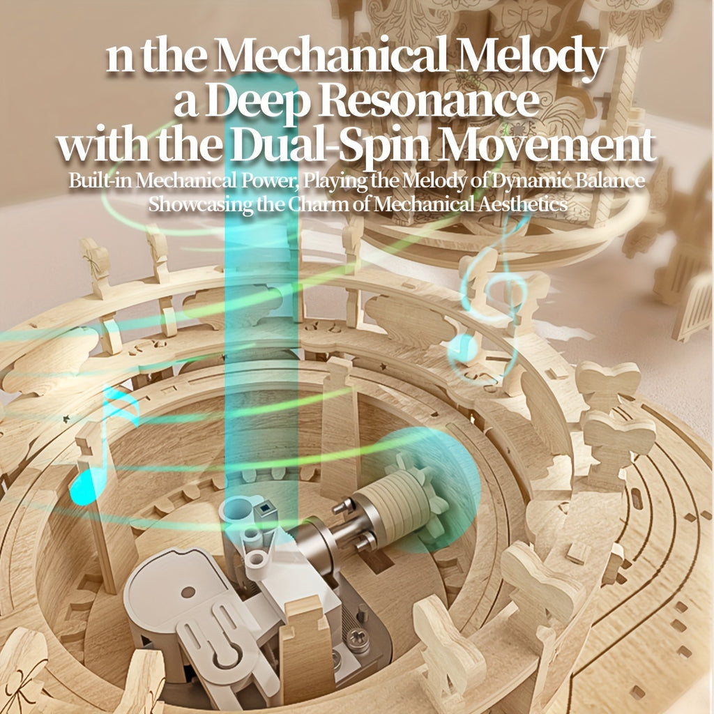 3D Wooden Puzzle Musical Carousel – Intricate DIY Model Kit Display Gift for Teens Adults Men Women Families Christmas Birthday