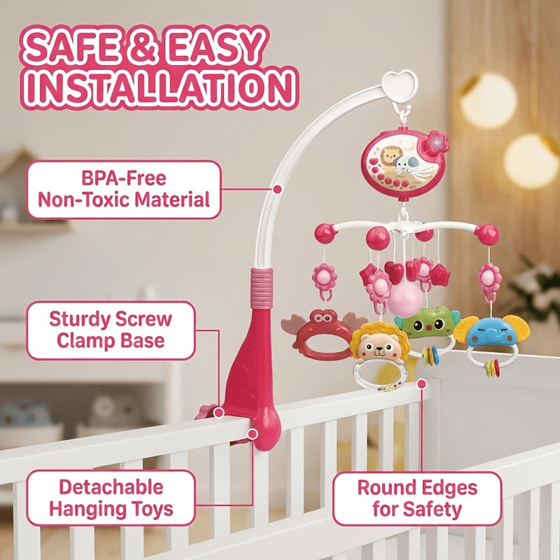 Baby Crib Bell Musical Hanging Toy - Crib Mobile with Music & Lights, Spinning Bell for Baby Bed, Portable Crib Toy for Boys Girls, Christmas Birthday Gift for Newborns Infants