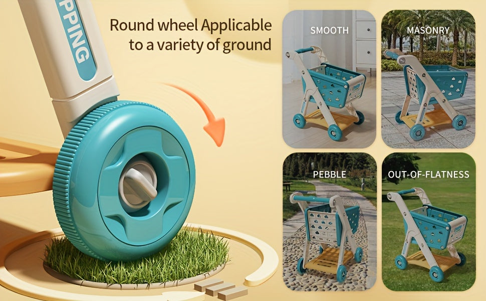 Kids Grocery Shopping Cart Toy Set Pretend Play with Pretend Food Accessories Wheels Toddler Girls Boys Christmas Birthday Gift