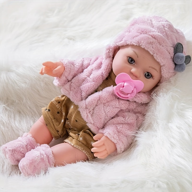 Reborn Baby Doll 12 Inch with Pink Plush Outfit Hat Socks & Pacifier – Lifelike Newborn Girl Doll for Kids Ages 3+ Birthday Christmas Holiday Gift