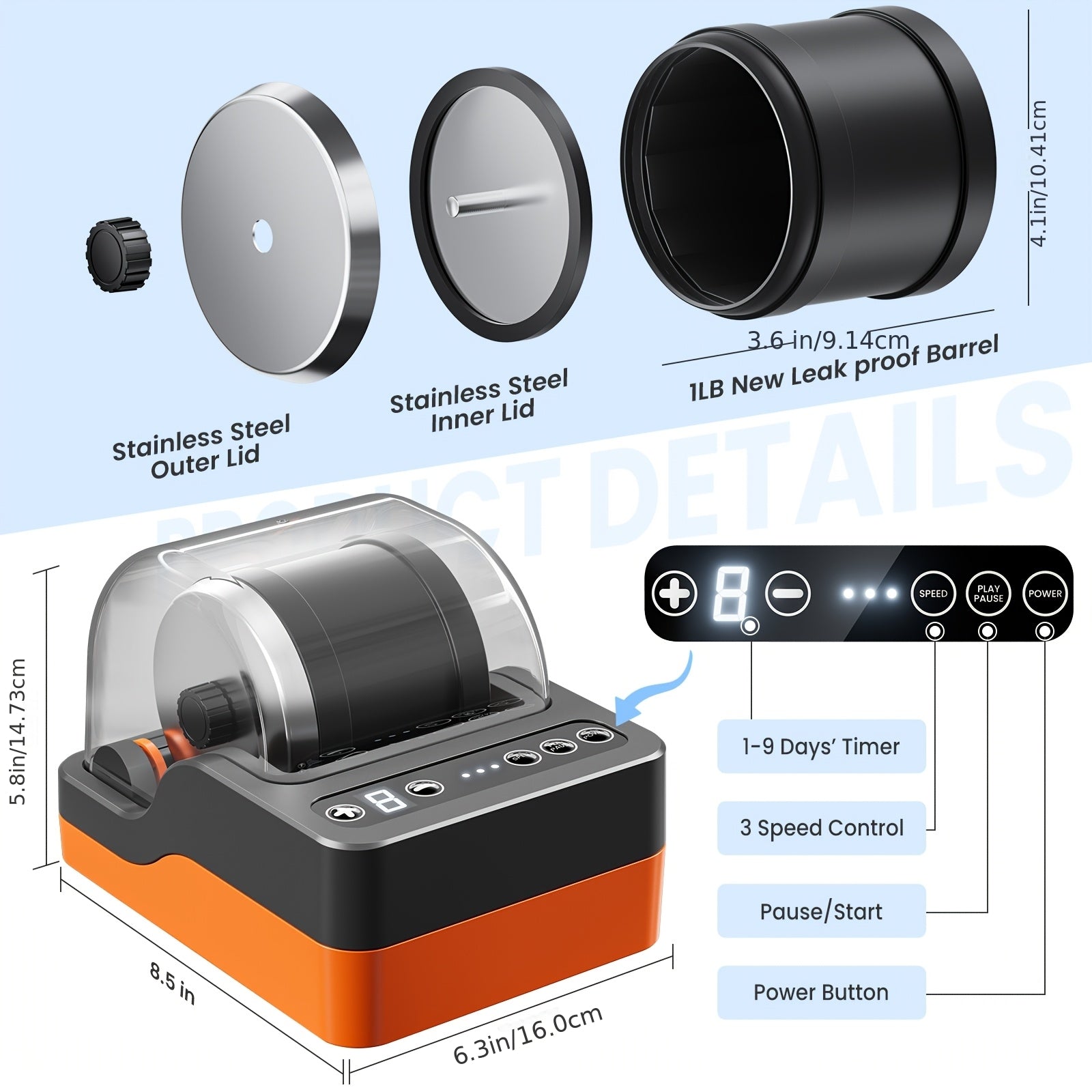Rock Tumbler Kit with 3-Speed Motor & 9-Day Timer – Professional Rock Polisher for Kids & Adults Rock Collectors STEM Science Toy