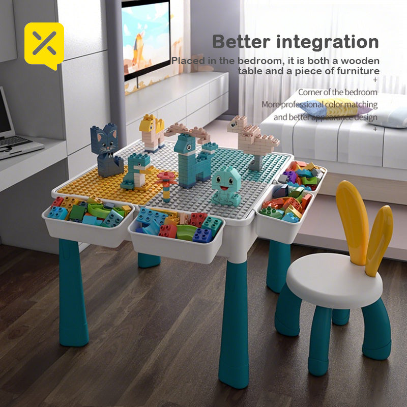Kids Activity Table with Building Blocks All-in-One Toddler Play Table – Space-Saving Corner Design Durable ABS Plastic, Multifunctional Learning Desk Gift for Boys Girls Ages 1-6 Christmas Birthday