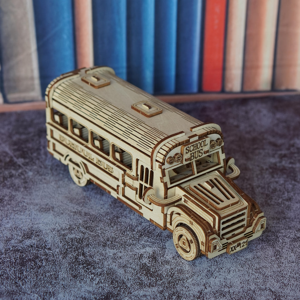 3D Wooden Puzzle School Bus Model – DIY Handmade American-Style Yellow Plywood Bus Kit, Creative Building Toy for Teens and Adults, Birthday Halloween Christmas Thanksgiving Gift