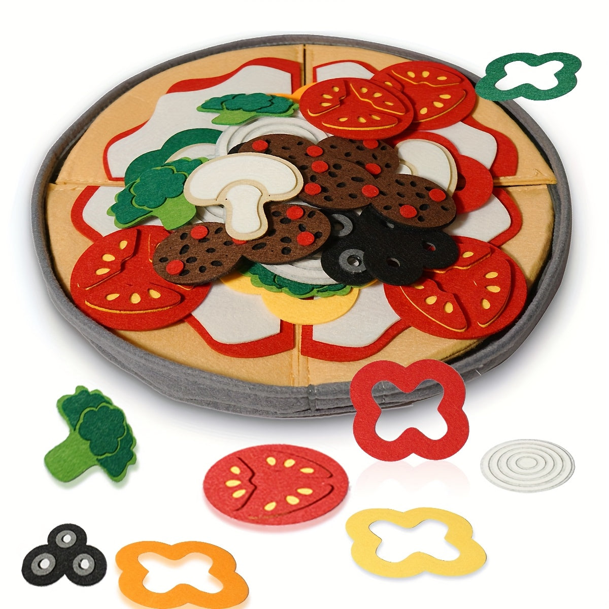 Kids Pizza Toy Set 41-Piece, Felt Kitchen Pretend Play Food Toy for Toddlers, Parent-Child Interaction Game, Birthday Gift for Boys Girls Ages 3+