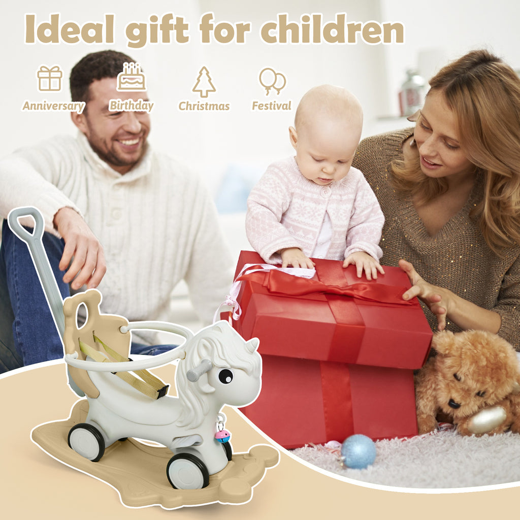 3 in 1 Rocking Horse for Toddlers 12M+ – Detachable Balance Bike, Ride-On Toy & Push Handle, Balance Board, Safe Indoor Outdoor Baby Gift for Boys & Girls Ages 1+