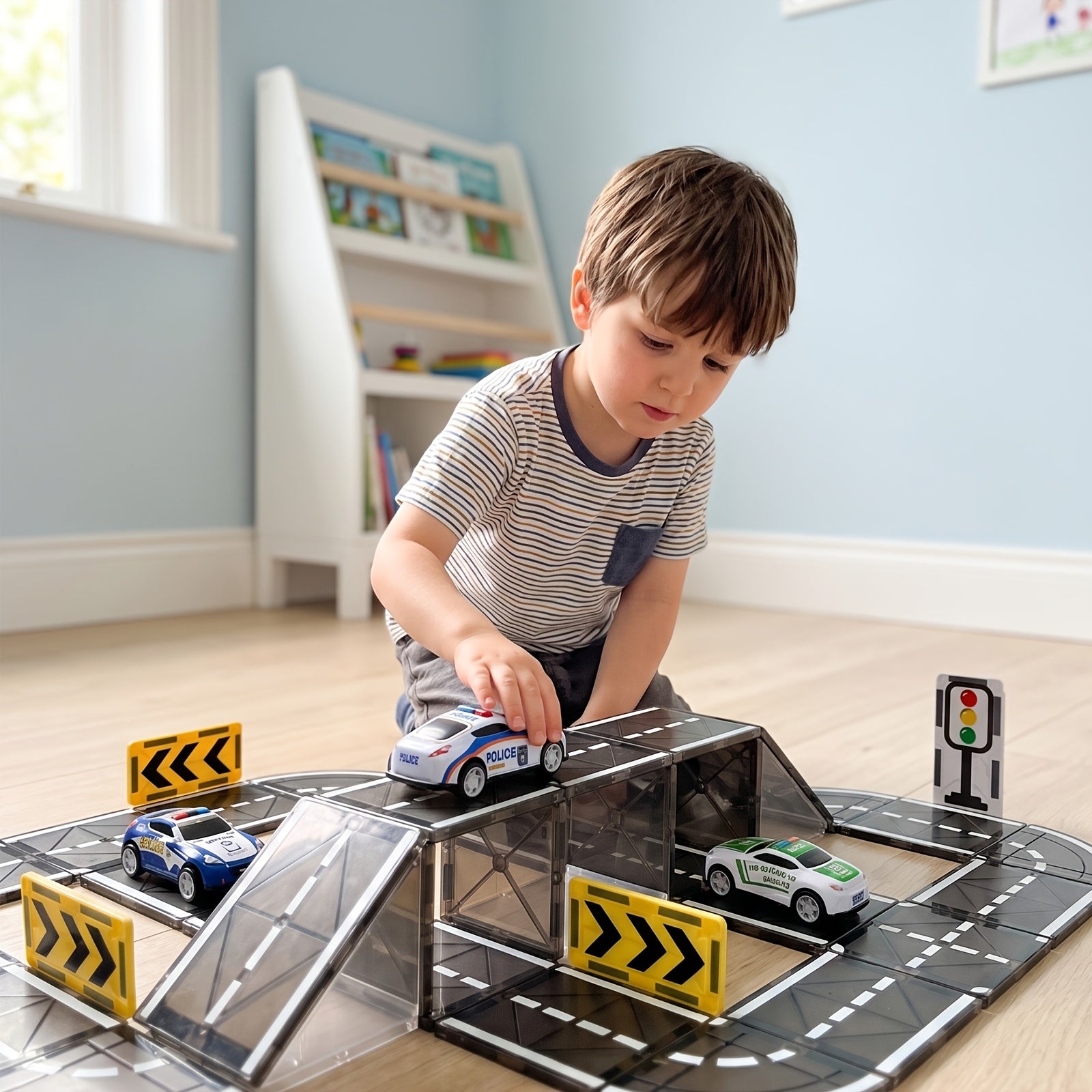 Magnetic Track Set for Small Cars 44 48 121pcs STEM Educational Building Blocks Road Layout Toy for Boys Girls Ages 3+ Birthday Christmas Gift