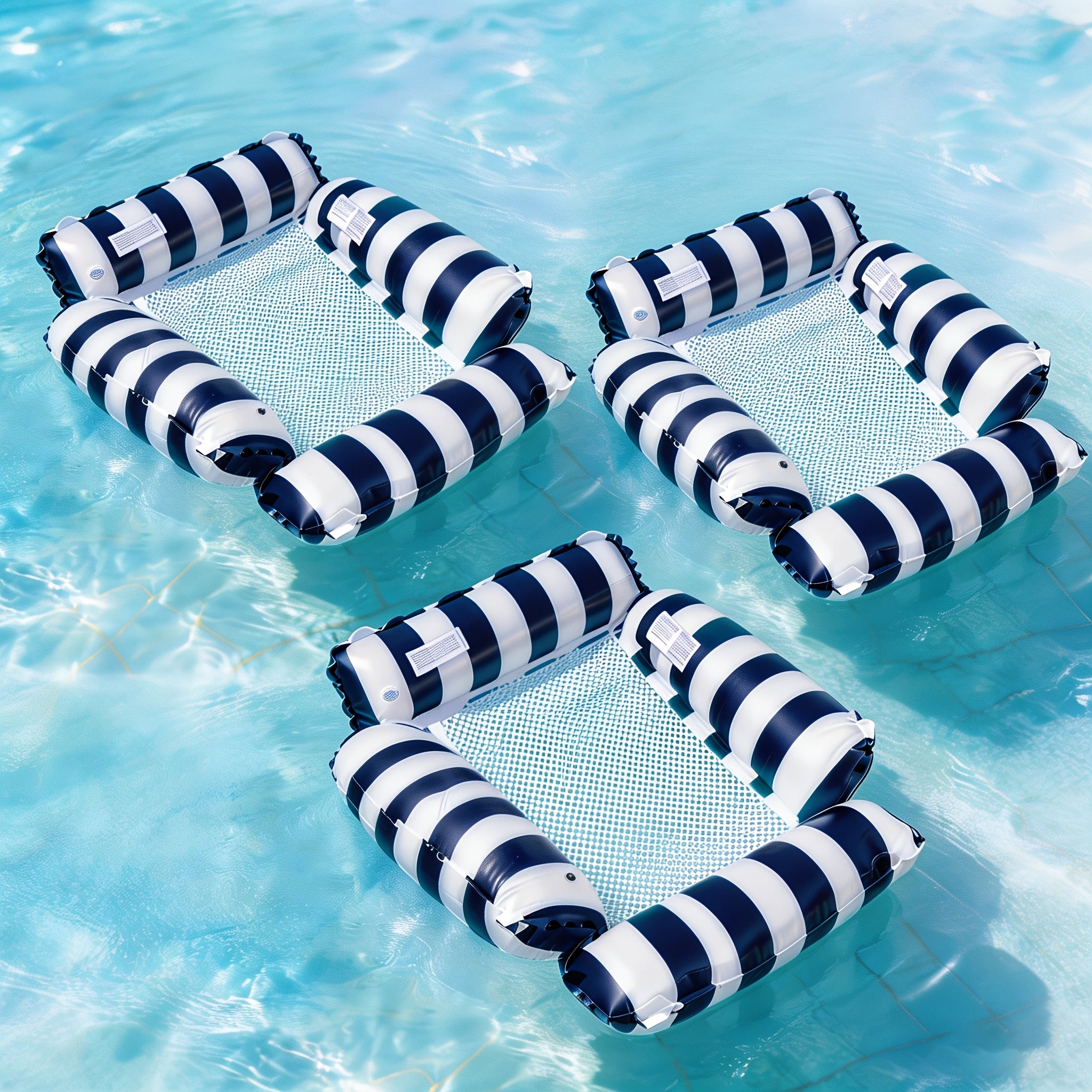 Inflatable Pool Float Bed with Cooling Mesh for Adults – Striped Foldable Floating Lounger Chair 43in, Beach Vacation Essential, 2 or 3 Pack
