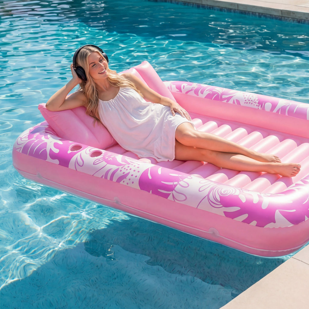 Extra Large Inflatable Tanning Pool Lounger Float – 4-in-1 Hot Pink Suntan Tub Raft with Pillow, Sunbathing Lounge Float & Ball Pit for Adults, Pool Party Gift for Women