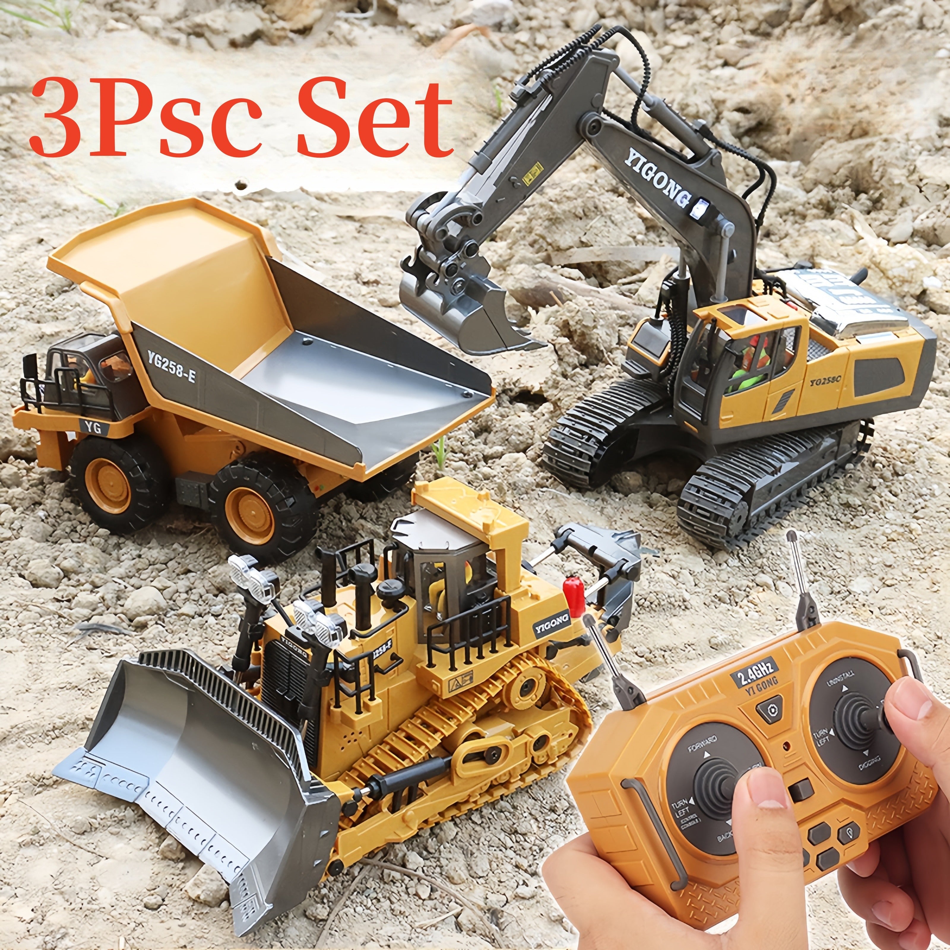 RC Construction Vehicle Set Excavator Dump Truck Bulldozer Loader 2.4GHz 12CH Alloy Plastic Kids Boys Ages 6+ Birthday Christmas Gift 2-in-1 3-in-1 4-in-1