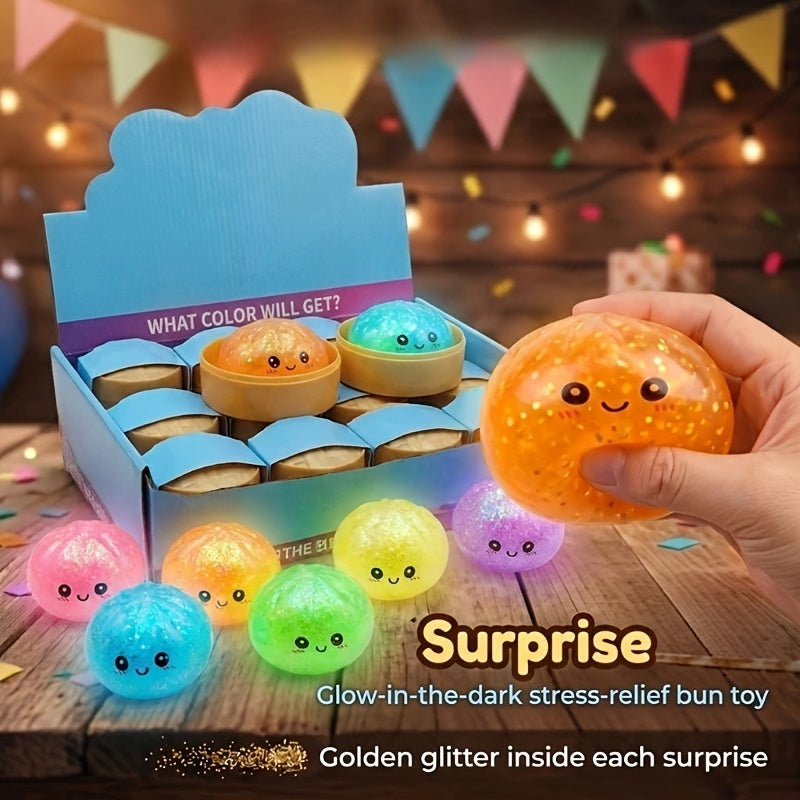 Glow in the Dark Squishy Toy Set 12pcs – Slow Rise Steamed Bun Potsticker Sensory Squeeze Toys Halloween Party Favor for Kids Random Color Kawaii Food