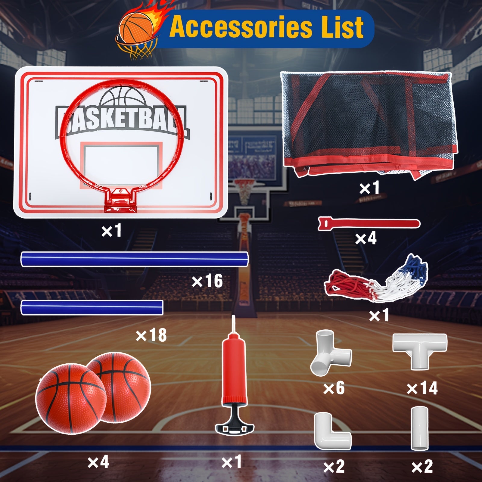 Kids Basketball Hoop Set Arcade Game with 4 Balls & Air Pump - Indoor Outdoor Sport Toy Ages 3+ - Birthday Christmas Easter Halloween Gift for Boys Girls
