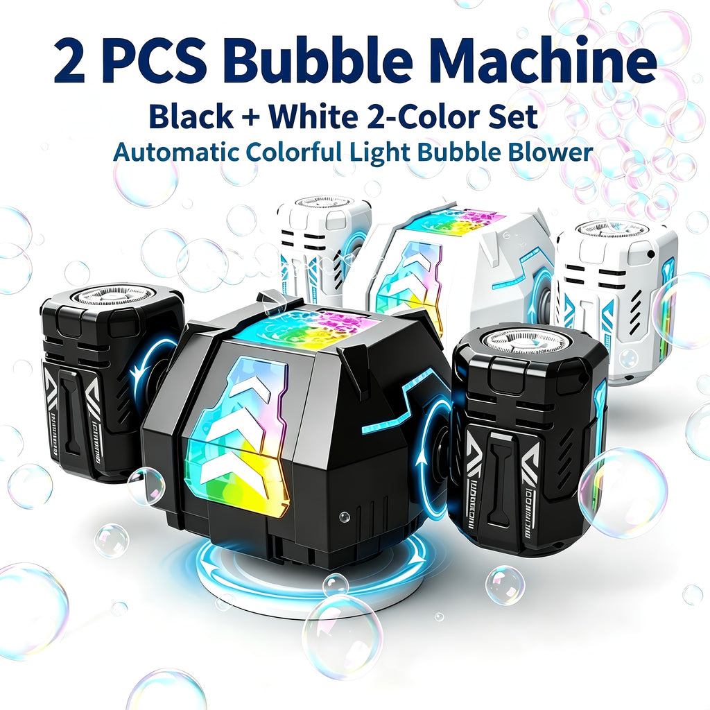 Automatic Bubble Machine 2 Pack – 30000+ Bubbles/Min Dual Nozzle with RGB Lights Remote Control Rechargeable Bubble Blower for Kids Birthday Wedding Party Pool