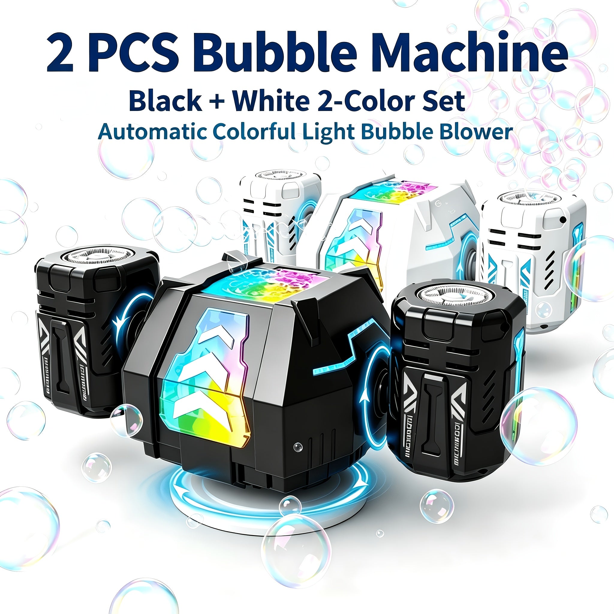 Automatic Bubble Machine 2 Pack – 30000+ Bubbles/Min Dual Nozzle with RGB Lights Remote Control Rechargeable Bubble Blower for Kids Birthday Wedding Party Pool