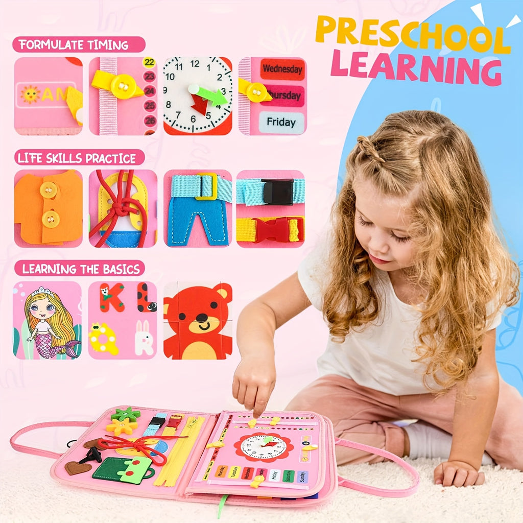 Busy Board Sensory Learning Toy for Toddlers - Busy Book Educational Activity Toy for Girls Boys, Airplane Car Travel Toy, Birthday Gift for Toddler Ages 1 2 3