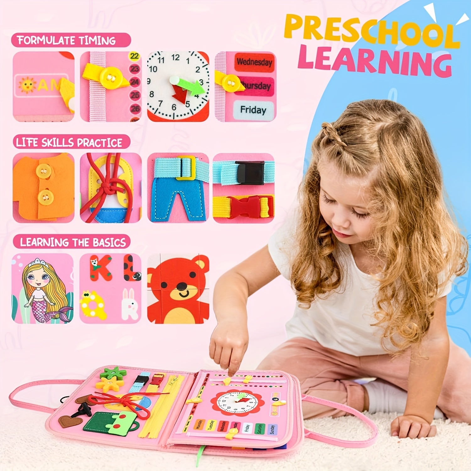 Busy Board Sensory Learning Toy for Toddlers - Busy Book Educational Activity Toy for Girls Boys, Airplane Car Travel Toy, Birthday Gift for Toddler Ages 1 2 3