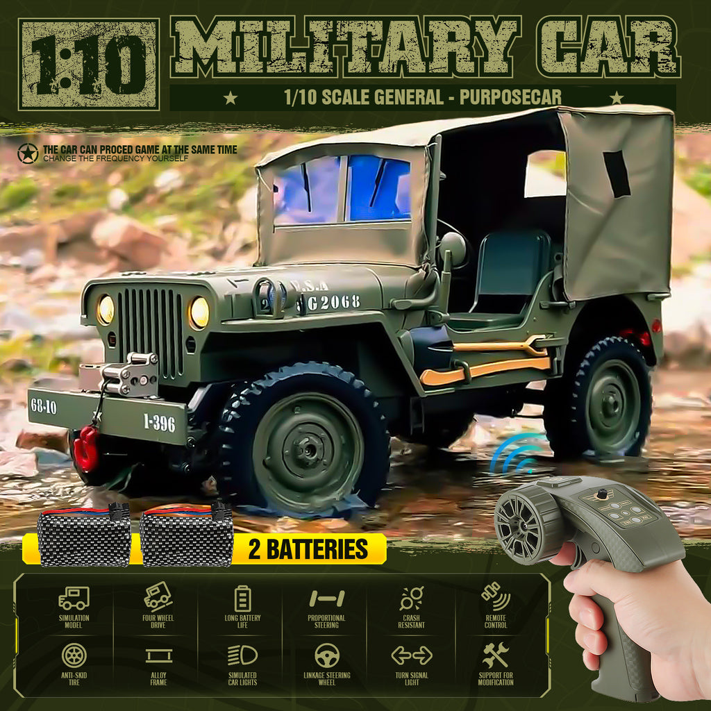 RC Truck 1:10 Scale 4WD 4x4 Off Road Remote Control Car Full Proportional 2 Rechargeable Batteries All Terrain Big RC Vehicle Gift for Boys Youth