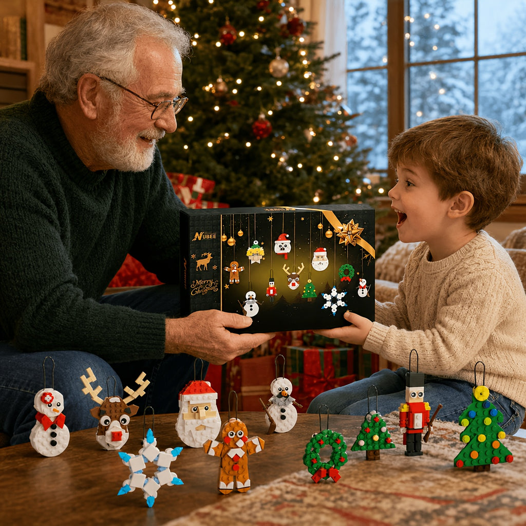 Christmas Building Blocks Ornament Set 11-in-1 382pcs - Santa Snowman Reindeer Nutcracker Tree Wreath Gingerbread Snowflake with Hanging String - Holiday Gift for Kids Adults Ages 6+