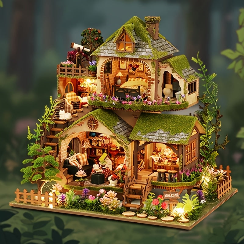 DIY Miniature Forest Hut Wooden Dollhouse Model Kit – Forest Adventures Handmade Assembly House for Adults & Teens Ages 14+, Home Decor Display, Birthday Christmas Valentine Gift