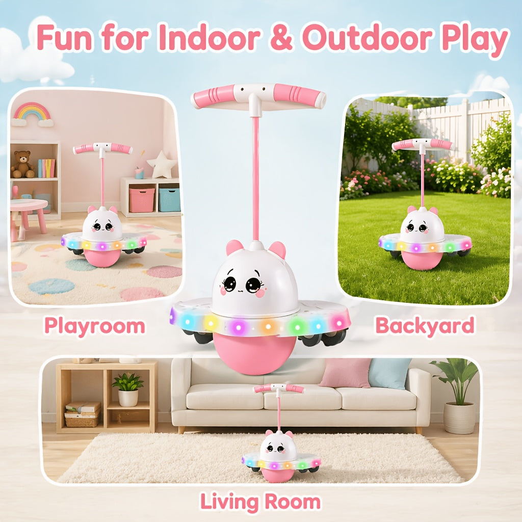 Jumping Ball with Handle LED Lights Non-Slip Balance Bouncing Stick Kids Outdoor Active Play Toy with Ball Pump Coordination Gift Boys Girls