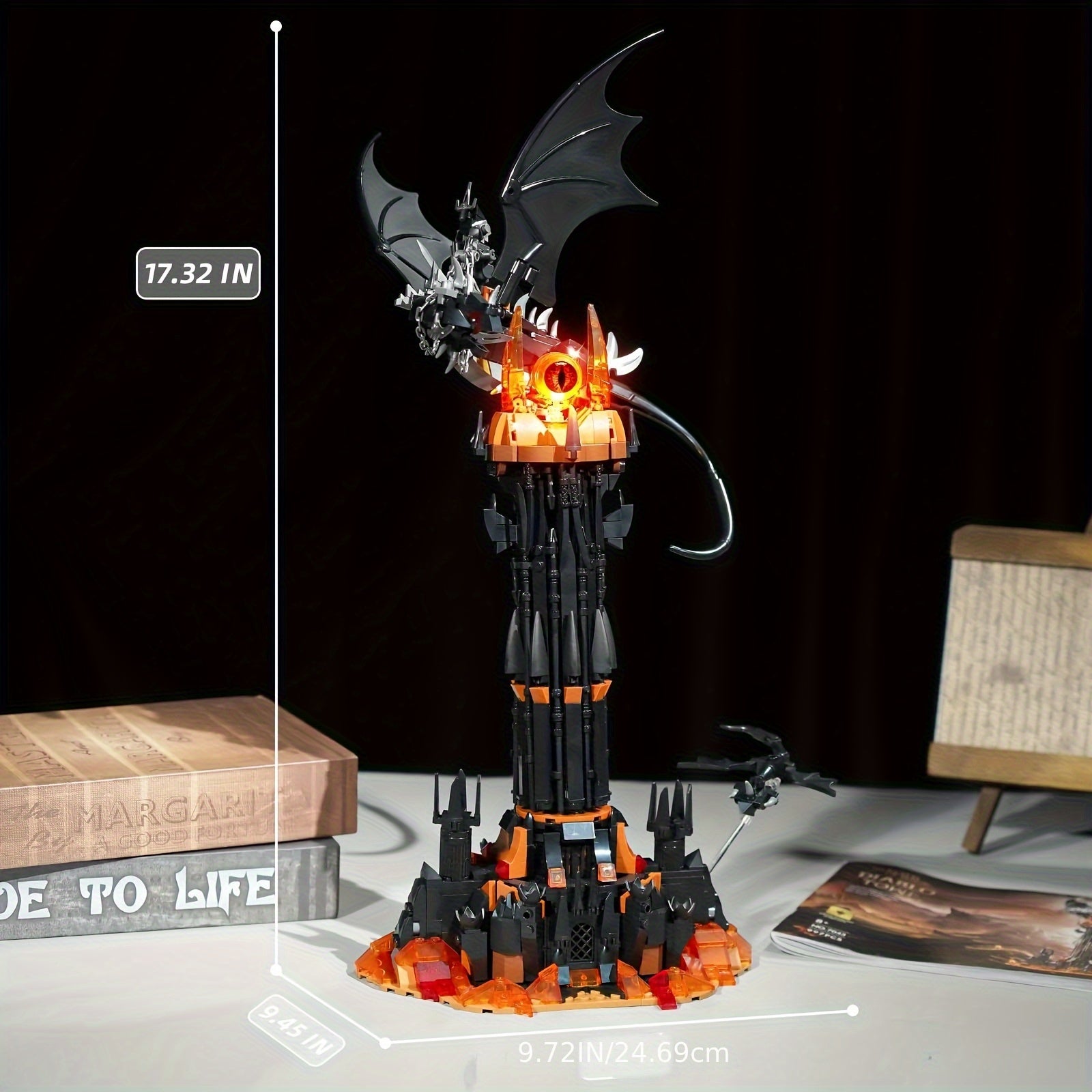 Dragon Castle Building Blocks Set, Black Dragon Guardian Tower Assembly Model with Magic Dark Architecture, Creative STEM Building Toy for Kids, Halloween Birthday Christmas Gift