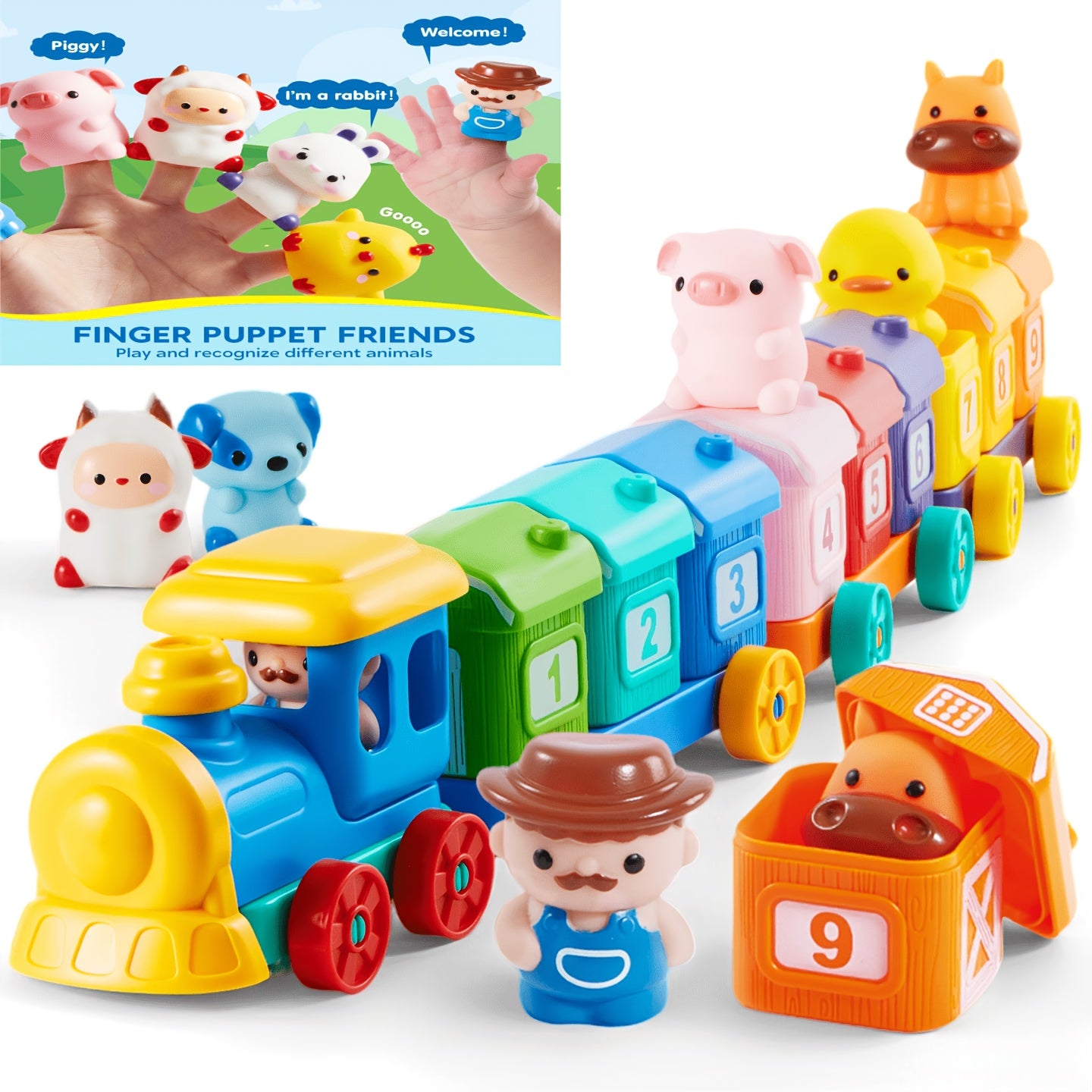 Farm Animal Number Train Toy for Toddlers 9 Animals Counting Matching Sorting STEM Educational Learning Gift Baby Boys Girls Ages 1 2 3 Christmas Birthday