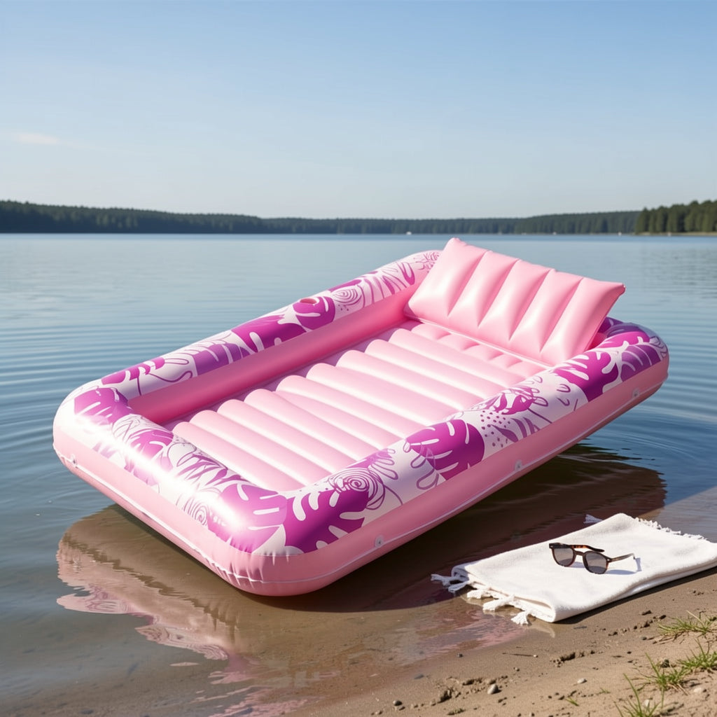 Extra Large Inflatable Tanning Pool Lounger Float – 4-in-1 Hot Pink Suntan Tub Raft with Pillow, Sunbathing Lounge Float & Ball Pit for Adults, Pool Party Gift for Women