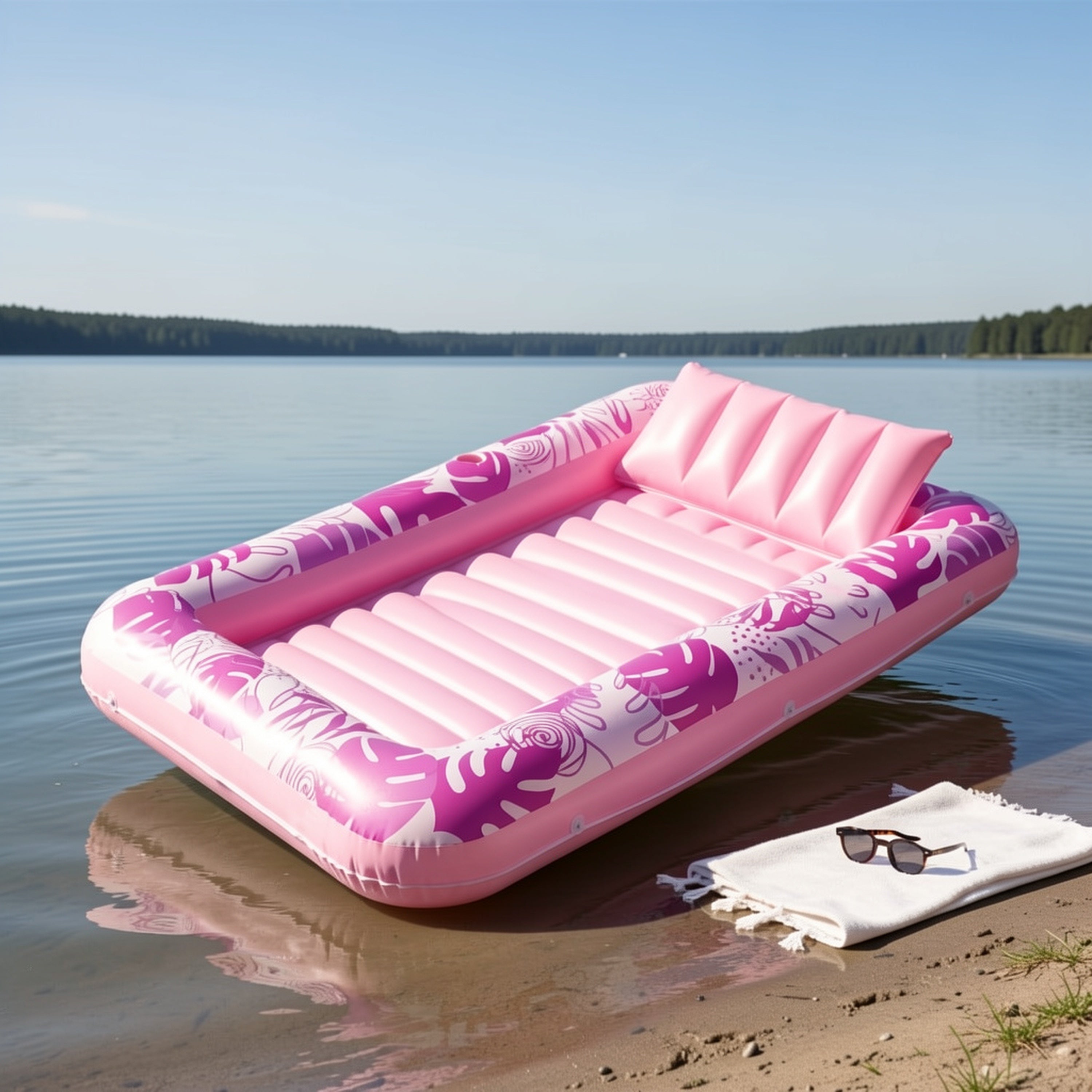Extra Large Inflatable Tanning Pool Lounger Float – 4-in-1 Hot Pink Suntan Tub Raft with Pillow, Sunbathing Lounge Float & Ball Pit for Adults, Pool Party Gift for Women