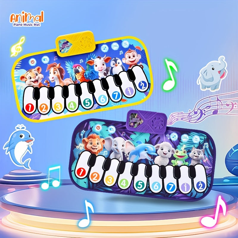 Animal Piano Music Toy for Toddlers with Elephant & Giraffe Characters - Interactive Dance Mat with Colorful Keys Numbers 1-7, Educational Sensory Toy for Motor Skills Cognitive Development, Baby Kids Gift