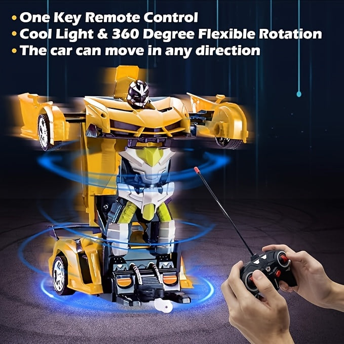 Transform Robot RC Car 1:18 Scale One-Click Car to Robot 2.4GHz 360 Drift LED Light 45M Range Non-Toxic ABS Kids Boys Ages 3+ Birthday Christmas Gift