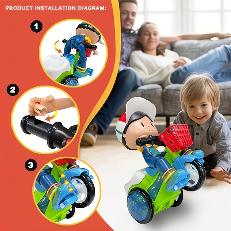 Toddler Electric Tricycle Toy Motorcycle with 360° Rotation & Luminous Lights – Push & Self-Power Kids Ride-On Stunt Vehicle, Birthday Christmas Gift for Boys Girls
