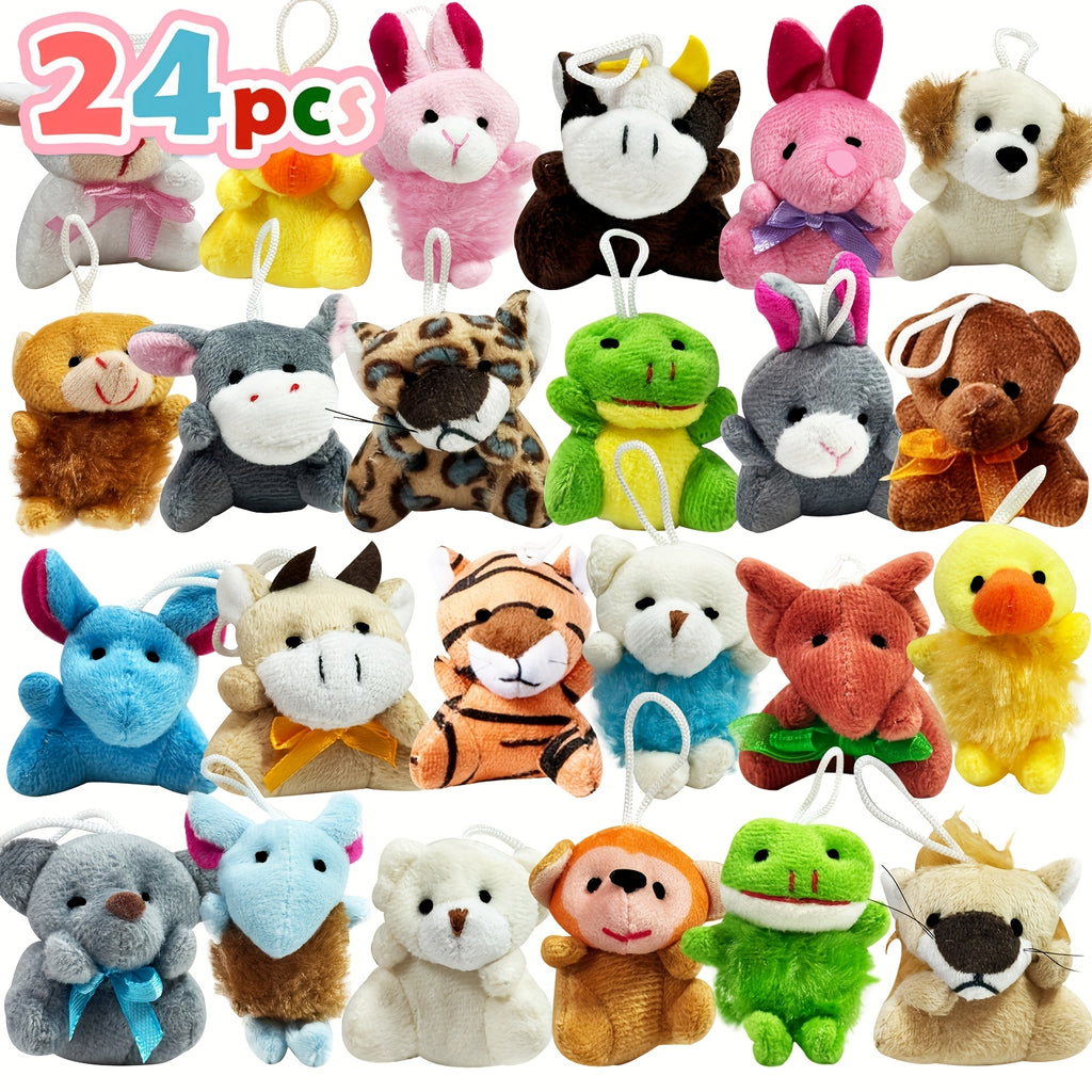 24PCS Mini Animal Plush Toy Assortment – Small Stuffed Animal Bulk Set with Keychains, Party Favors, Carnival Prizes, School Gifts, Christmas Easter Halloween Valentine’s Day Gift for Kids