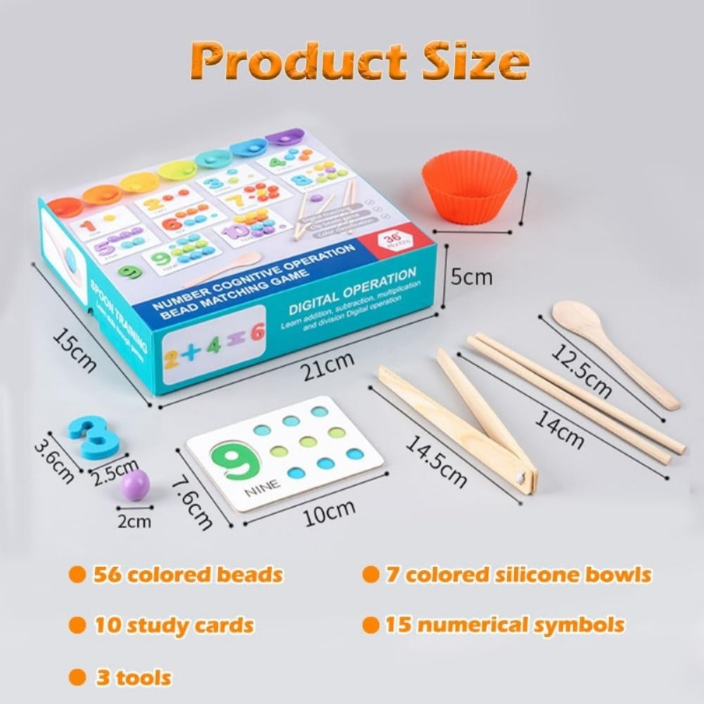 Colorful Wooden Bead Counting Set with Tweezers, Number Puzzle & Matching Cards – Fine Motor Skills Toy for Toddlers, STEM Learning Gift for Kids Ages 3+