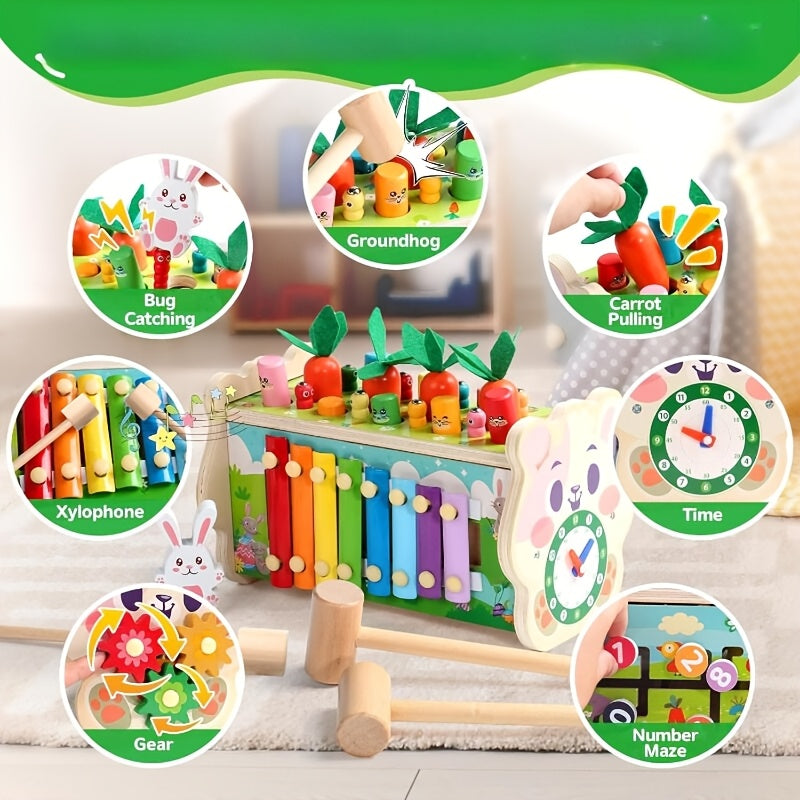 7-in-1 Wooden Hammer Game Toy with Xylophone for Toddlers 12 Months+ - Educational Sports Puzzle Learning Toy Birthday Christmas Easter Gift for Kids