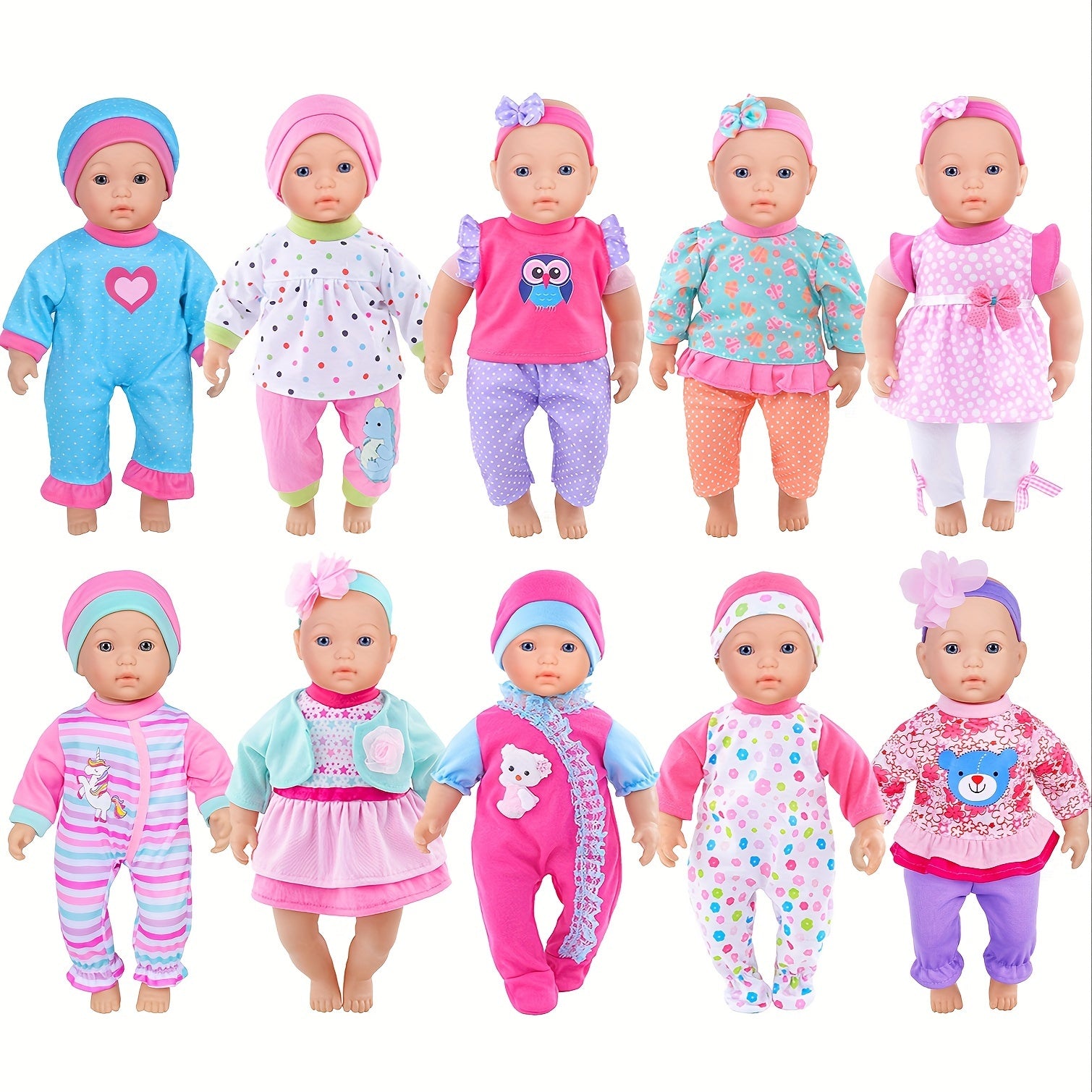 Baby Doll Clothes 10 Sets for 10 12 Inch Newborn & 14 Inch Dolls – Unique Outfits Variety Pack Easy On Off Wardrobe Gift for Kids Ages 3+