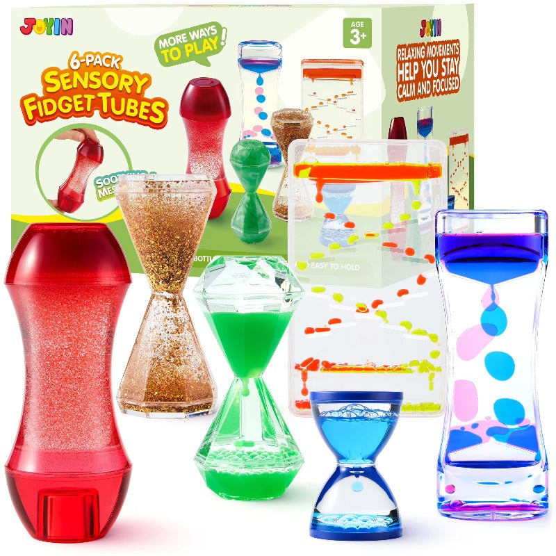 Sensory Bottles Fidget Toys 6 Pack for Kids with Autism & ADHD – Calming Liquid Motion Tubes, Silent Classroom Calm Down Corner Tools, Stress Relief Gift for Boys & Girls