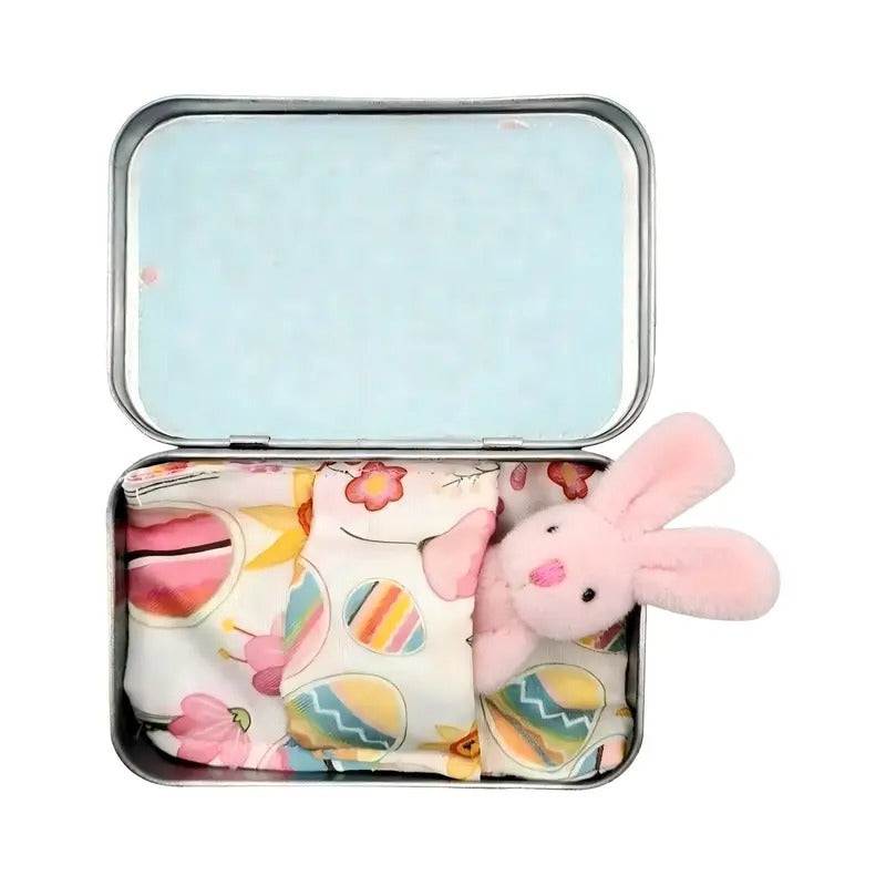 Mini Bunny Adoption Set Pocket Dollhouse Bunnies with Accessories in Decorative Tin Box – 4 Styles Easter Basket Gift Miniature Collector Toy Ages 3+