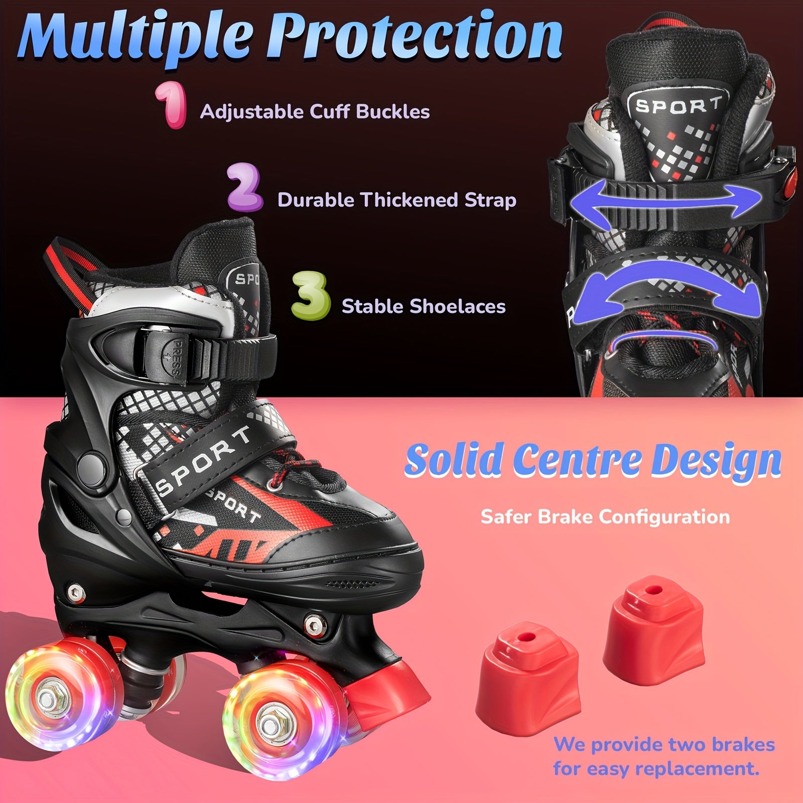 Light Up Roller Skates for Boys Kids Adjustable 4 Sizes LED Wheels Beginner Outdoor Skating Shoes Toddler Youth Ages 3 4 5 6 Birthday Christmas Gift