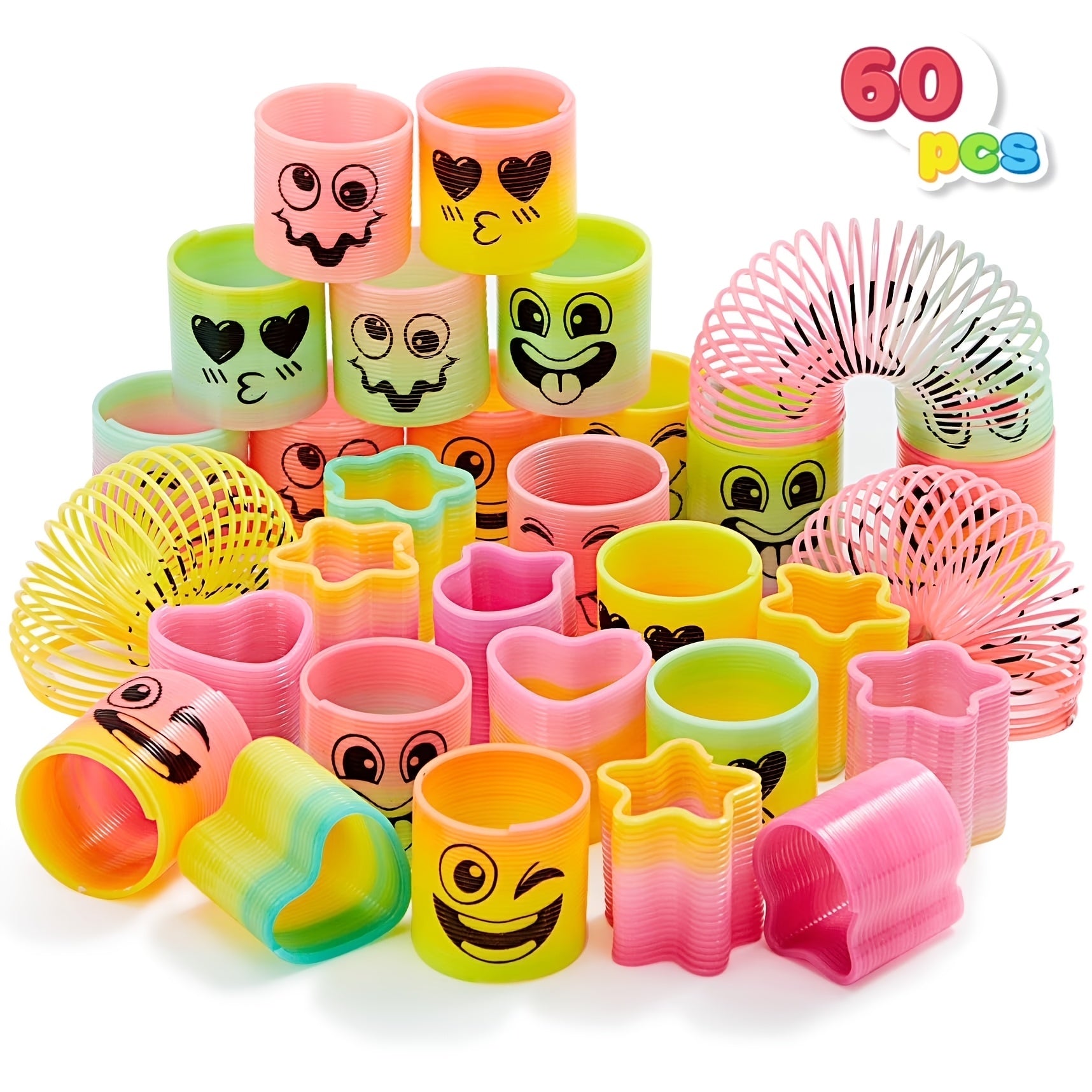 Rainbow Spring Coil Fidget Toys Bulk 60pcs Mini Stress Springs – Goodie Bag Stuffers for Kids Birthday Party, Carnival Prize, Easter Basket & Classroom Reward Supplies